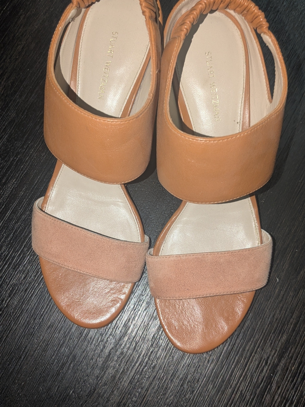 Never Worn - Stuart Weitzman 🤎 Tan Leather & Suede Two-Band Slingback Sandals